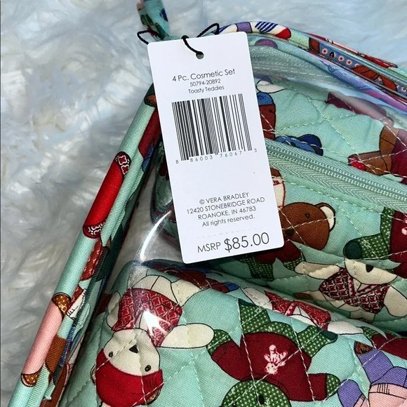 🆕VERA BRADLEY Toasty Teddies 4pc Cosmetic Set Zipper Travel Organization Storage - Picture 7 of 8
